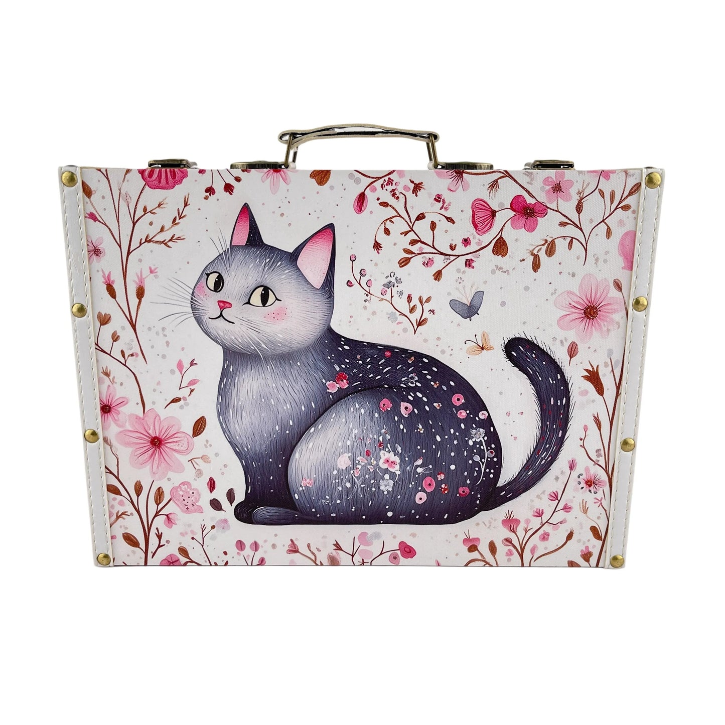 G285- Gray Cat Suitcase